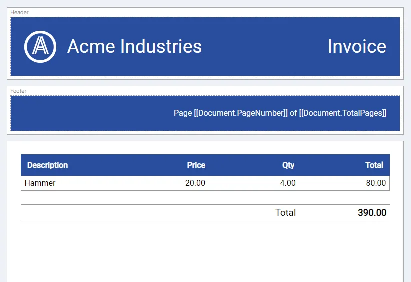 Items table completed