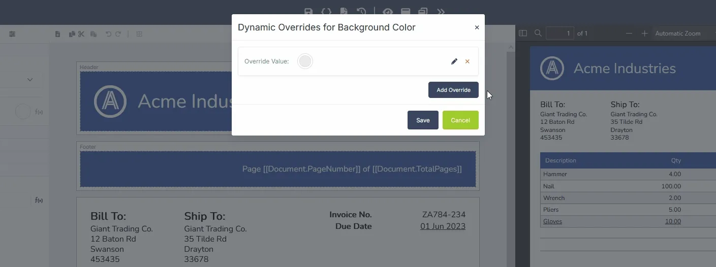 Setting the background color override logic