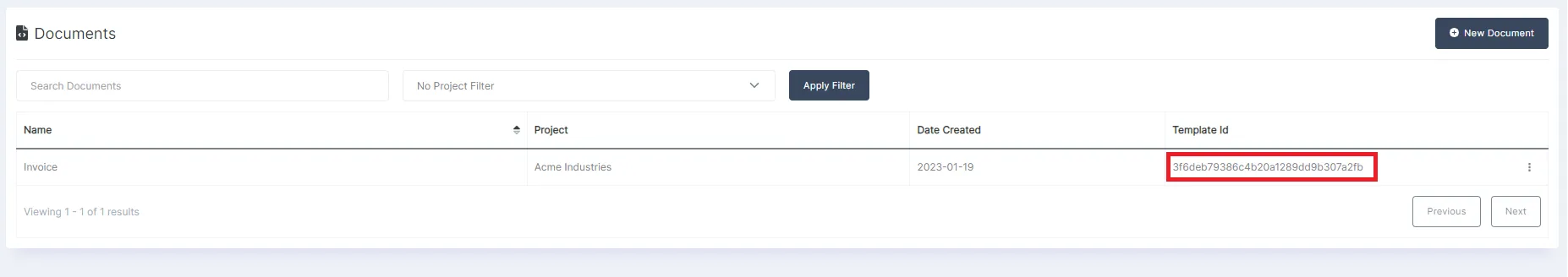 Finding the template id